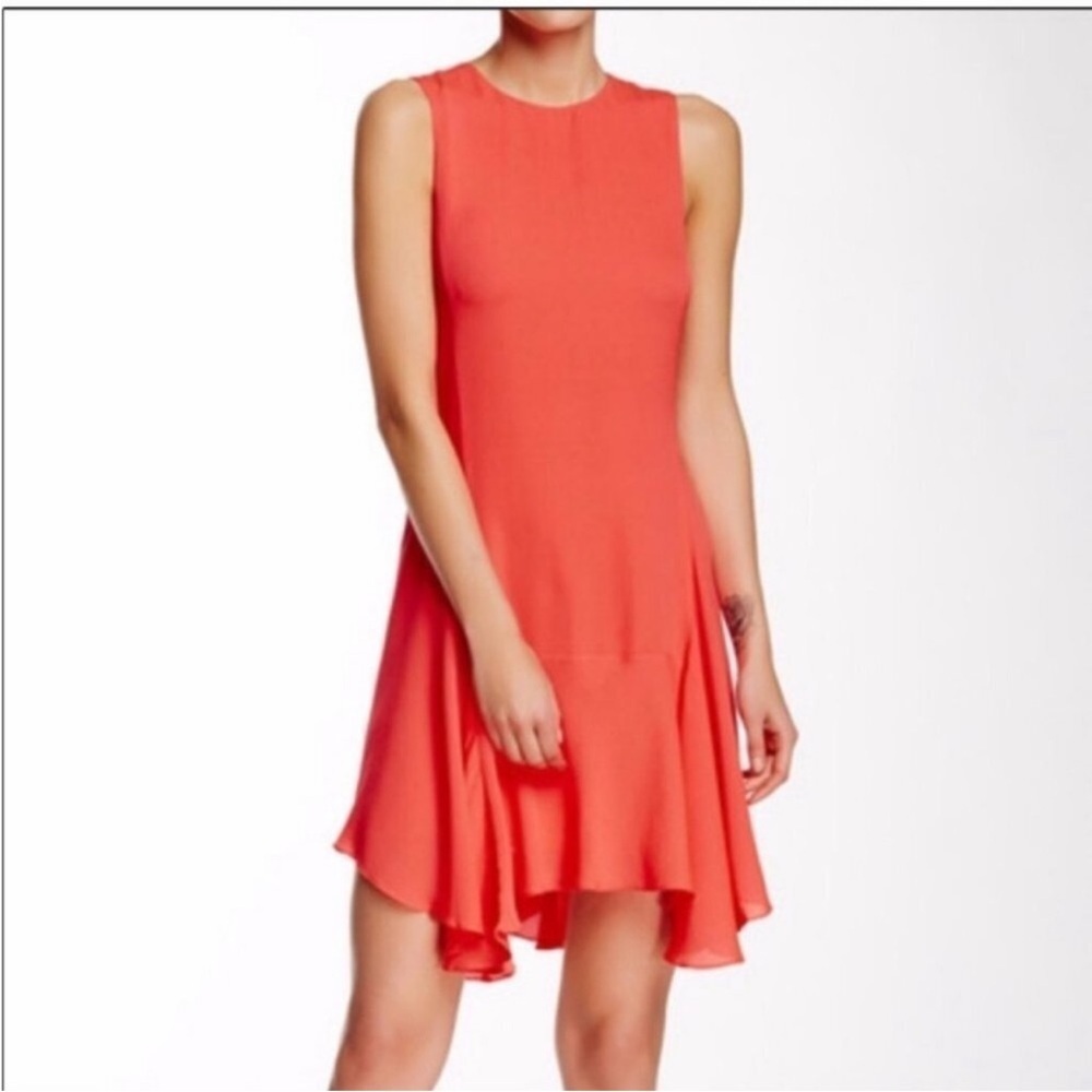 A.L.C Myron Orange 100% Silk Asymmetrical Mini Dress Sz 8 Career Baby Shower